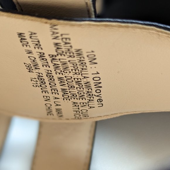 NINE WEST Women's Wedge Leather Sandals Gold Buckle Black Strap 4" Heel … - Picture 6 of 8